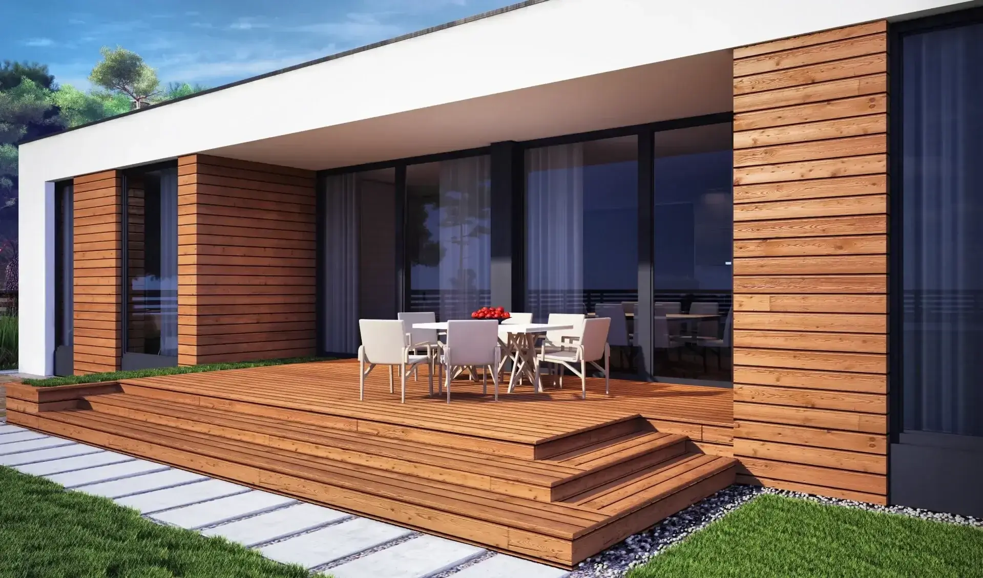 Kangaroewoning of houten buitenverblijf met grote glazen schuifpui, gerealiseerd door Walraven Bouw in Huissen als extra woonruimte of werkplek in uw tuin, met mogelijkheden in Nijmegen, Arnhem en omgeving.